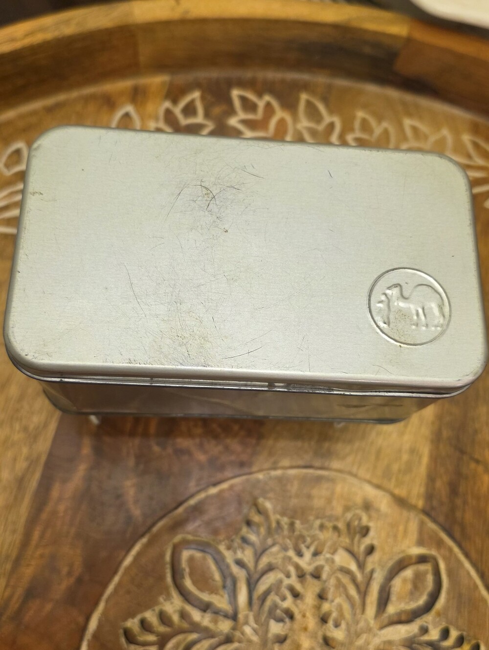 Vintage 1940s Dixie Mix Fruit Cake Tin Canco American Can Co Camel Logo Embossed